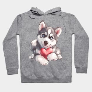 Valentine Siberian Husky Holding Heart Hoodie